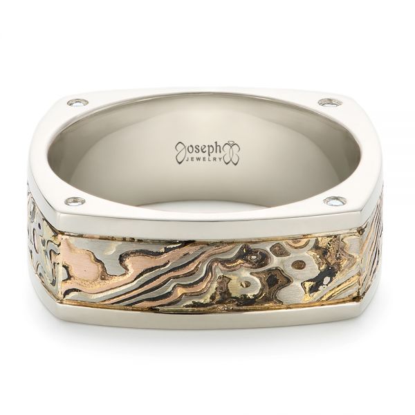 Custom Men's Mokume Wedding Band - Flat View -  102346