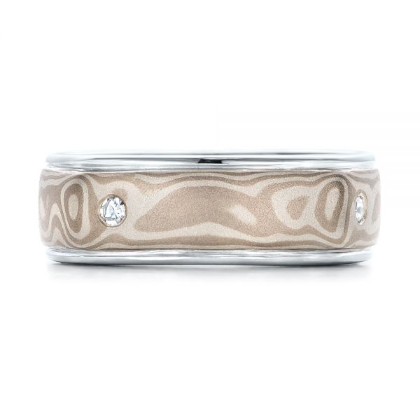 14k White Gold And 14K Gold Custom Men's Mokume Wedding Band - Top View -  101265