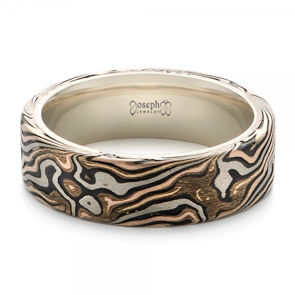 Custom Men s  White  Gold  and Mokume Wedding  Band  102369 