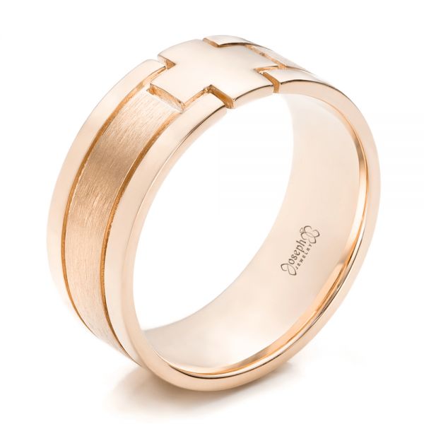 14k Rose Gold 14k Rose Gold Custom Men's Cross Band - Three-Quarter View -  101168