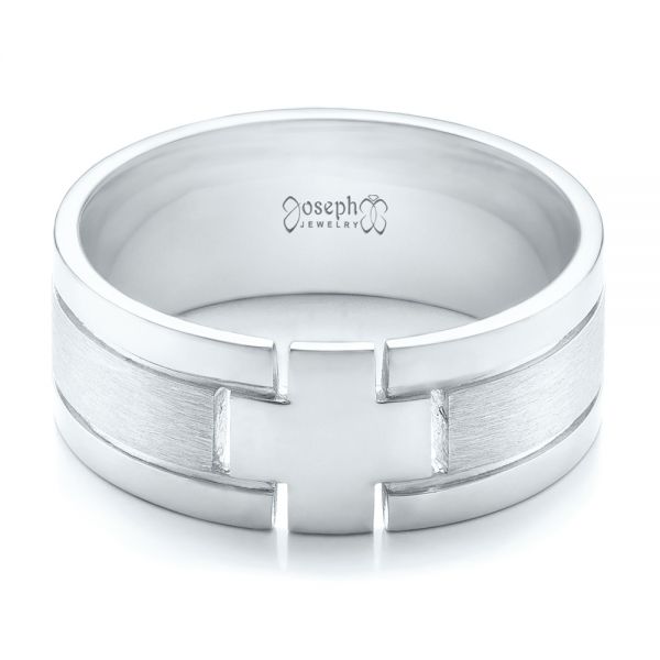 18k White Gold 18k White Gold Custom Men's Cross Band - Flat View -  101168