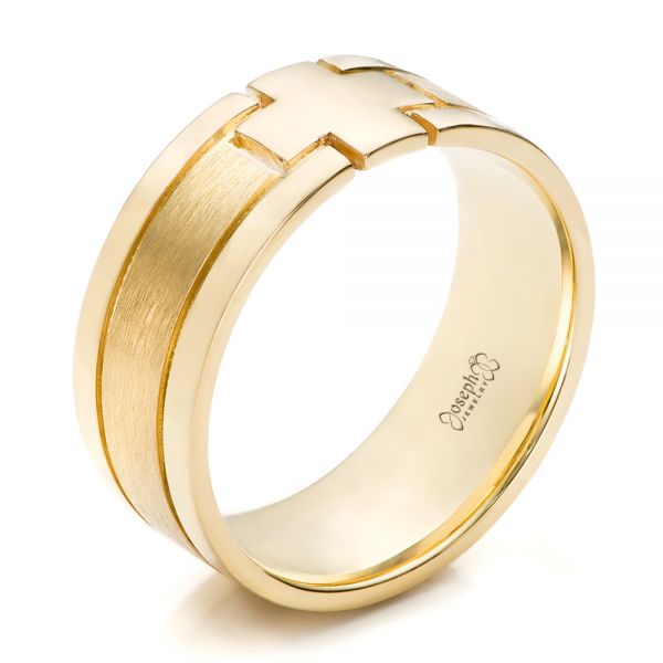 14k Yellow Gold 14k Yellow Gold Custom Men's Cross Band - Three-Quarter View -  101168