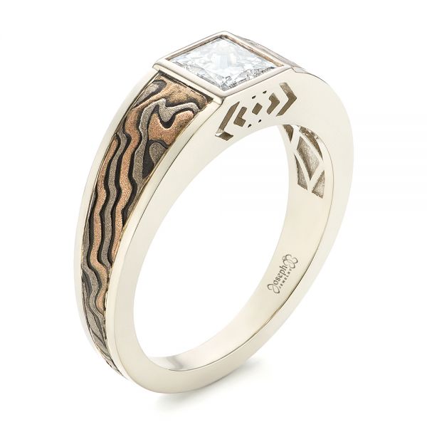 Custom Mokume Inlay Diamond Men's Wedding Band - Image