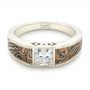 14k White Gold Custom Mokume Inlay Diamond Men's Wedding Band - Flat View -  103472 - Thumbnail