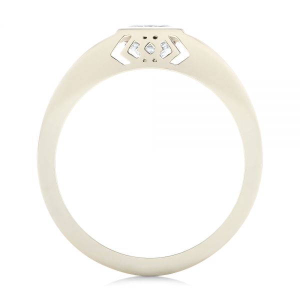 14k White Gold Custom Mokume Inlay Diamond Men's Wedding Band - Front View -  103472
