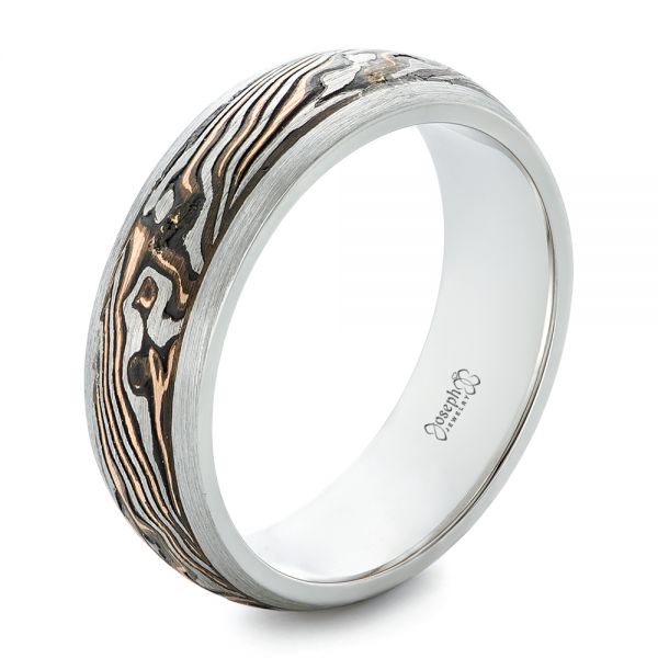 Custom Mokume Inlay Men's Wedding Band - Three-Quarter View -  102360