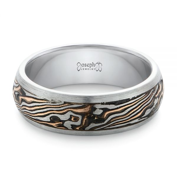 Custom Mokume Inlay Men's Wedding Band - Flat View -  102360