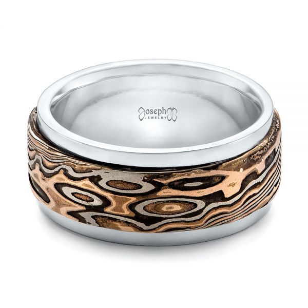 Custom Mokume Men's Wedding Band - Flat View -  102217