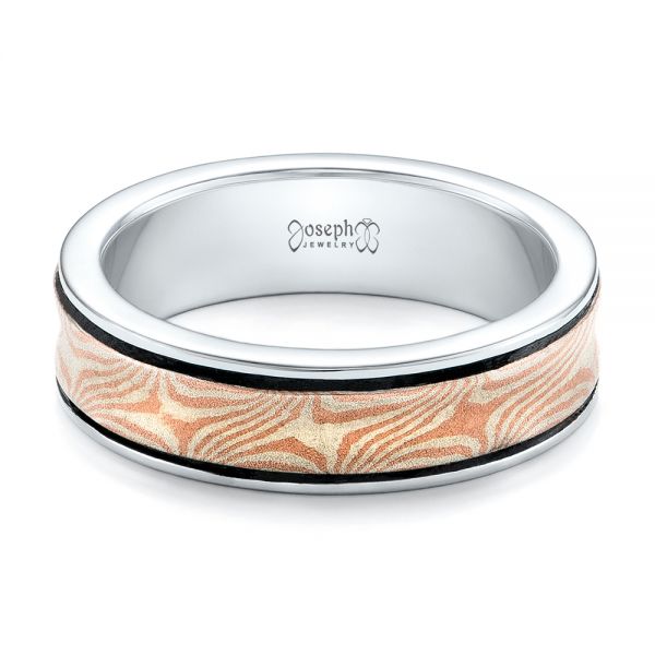 14k White Gold And 14K Gold Custom Mokume Wedding Band - Flat View - 102038