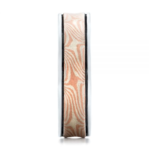 14k White Gold And 14K Gold Custom Mokume Wedding Band - Side View - 102038