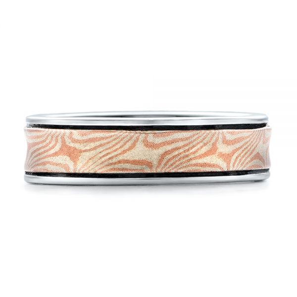 14k White Gold And 14K Gold Custom Mokume Wedding Band - Top View - 102038