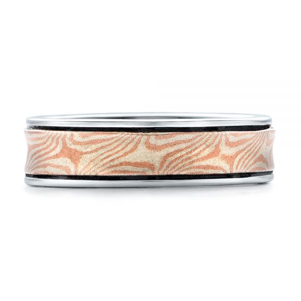 14k White Gold And 14K Gold Custom Mokume Wedding Band - Top View -  102038