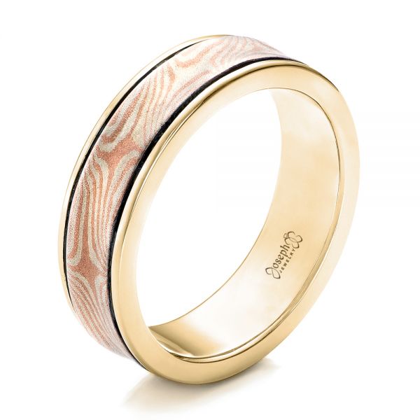 14k Yellow Gold And 14K Gold 14k Yellow Gold And 14K Gold Custom Mokume Wedding Band - Three-Quarter View -  102038