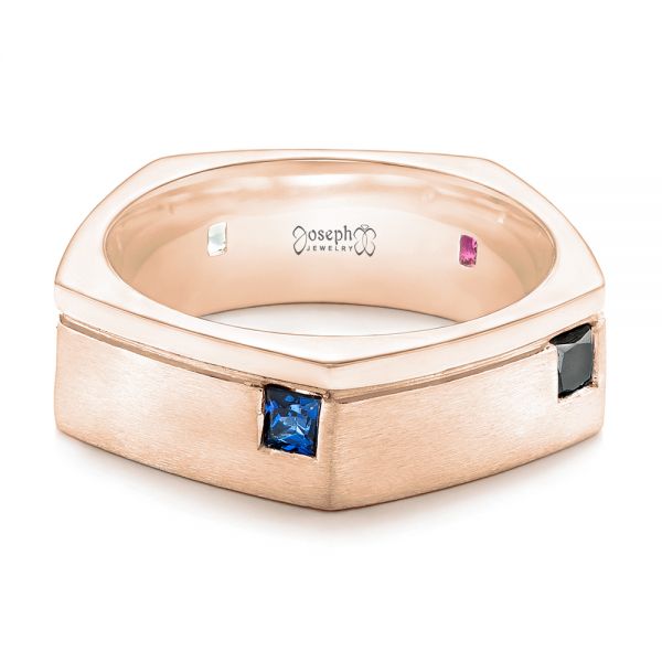 14k Rose Gold 14k Rose Gold Custom Multi-color Sapphire Men's Band - Flat View - 102737