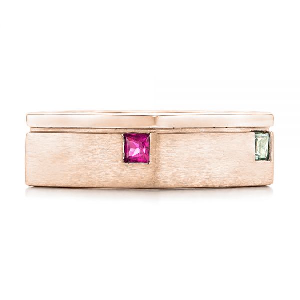 14k Rose Gold 14k Rose Gold Custom Multi-color Sapphire Men's Band - Top View - 102737