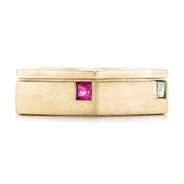 14k Yellow Gold 14k Yellow Gold Custom Multi-color Sapphire Men's Band - Top View - 102737