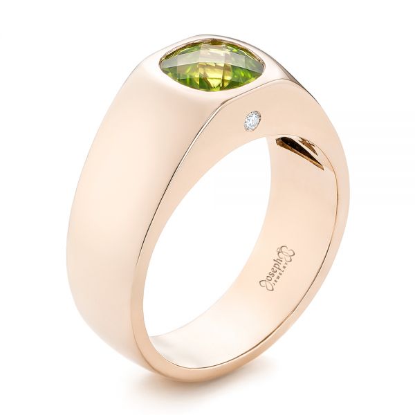 18k Rose Gold 18k Rose Gold Custom Peridot And Diamond Men's Band - Three-Quarter View -  103395