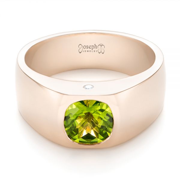 18k Rose Gold 18k Rose Gold Custom Peridot And Diamond Men's Band - Flat View - 103395