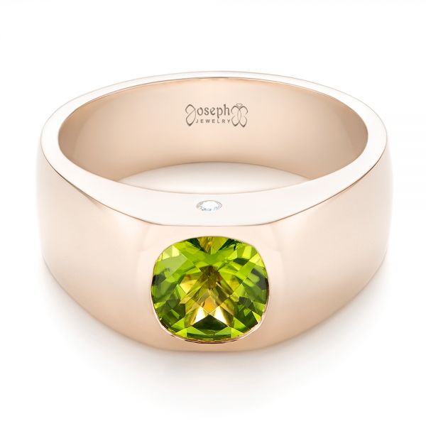 14k Rose Gold 14k Rose Gold Custom Peridot And Diamond Men's Band - Flat View -  103395