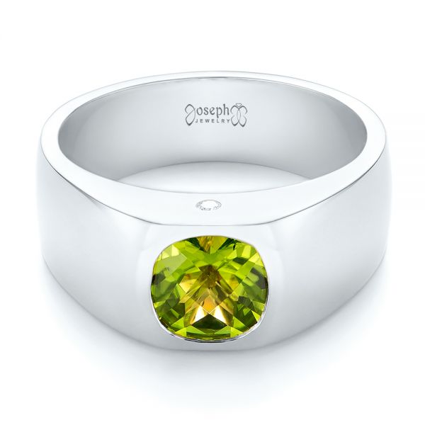 14k White Gold 14k White Gold Custom Peridot And Diamond Men's Band - Flat View -  103395