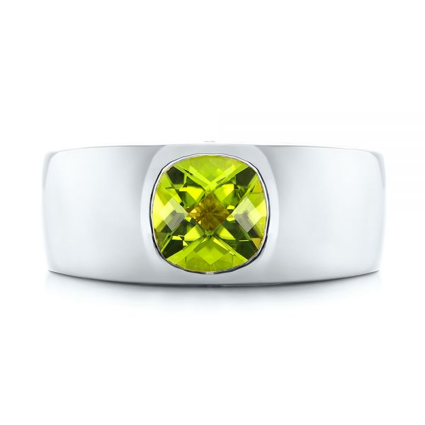 18k White Gold 18k White Gold Custom Peridot And Diamond Men's Band - Top View -  103395