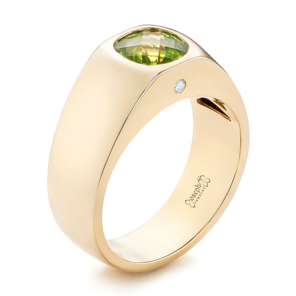 18k Yellow Gold 18k Yellow Gold Custom Peridot And Diamond Men's Band - Three-Quarter View -  103395