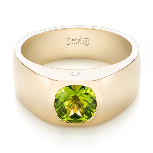 18k Yellow Gold 18k Yellow Gold Custom Peridot And Diamond Men's Band - Flat View -  103395