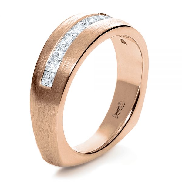 18k Rose Gold 18k Rose Gold Custom Diamond Men's Band - Three-Quarter View -  1111