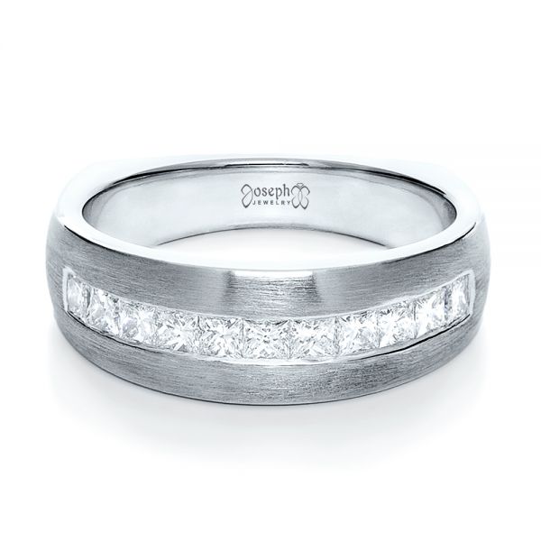 18k White Gold 18k White Gold Custom Diamond Men's Band - Flat View -  1111