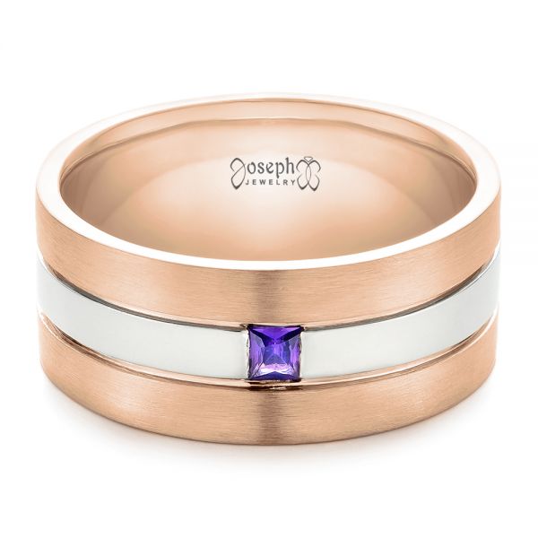 14K Gold And 18k Rose Gold 14K Gold And 18k Rose Gold Custom Purple Sapphire Men's Wedding Band - Flat View - 102302