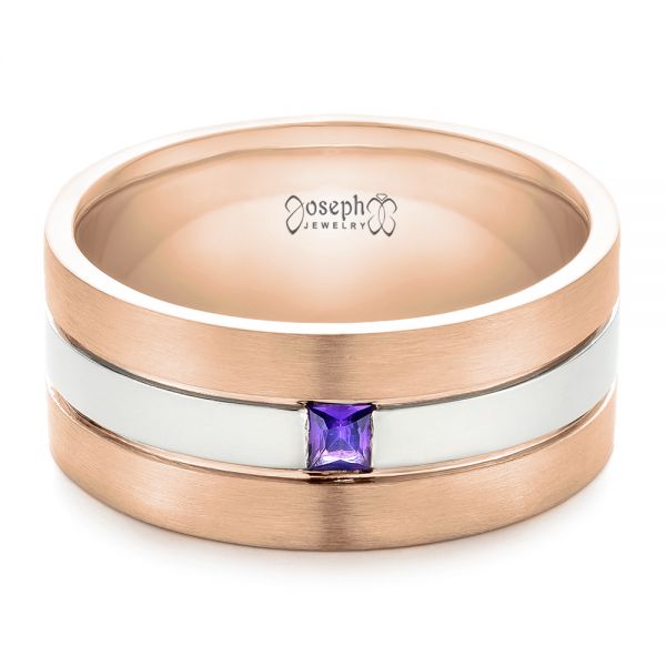  Platinum And 14k Rose Gold Platinum And 14k Rose Gold Custom Purple Sapphire Men's Wedding Band - Flat View -  102302