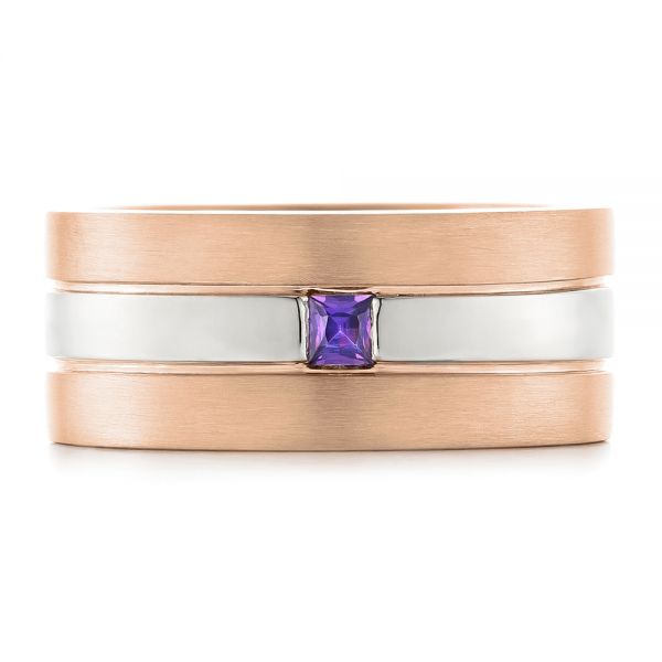 14K Gold And 18k Rose Gold 14K Gold And 18k Rose Gold Custom Purple Sapphire Men's Wedding Band - Top View - 102302