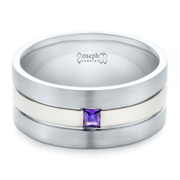  Platinum And 18k White Gold Platinum And 18k White Gold Custom Purple Sapphire Men's Wedding Band - Flat View -  102302