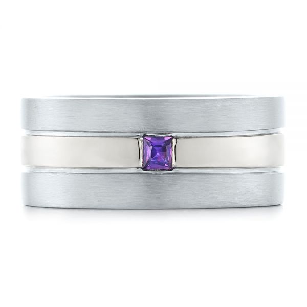  14K Gold And 18k White Gold 14K Gold And 18k White Gold Custom Purple Sapphire Men's Wedding Band - Top View -  102302