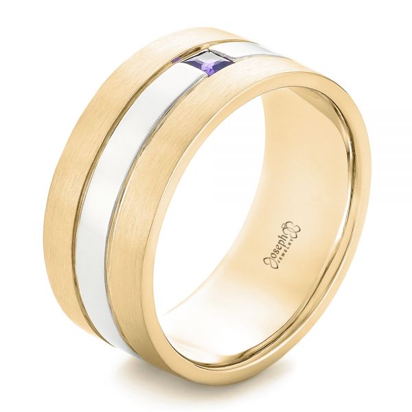  18K Gold And 14k Yellow Gold 18K Gold And 14k Yellow Gold Custom Purple Sapphire Men's Wedding Band - Three-Quarter View -  102302