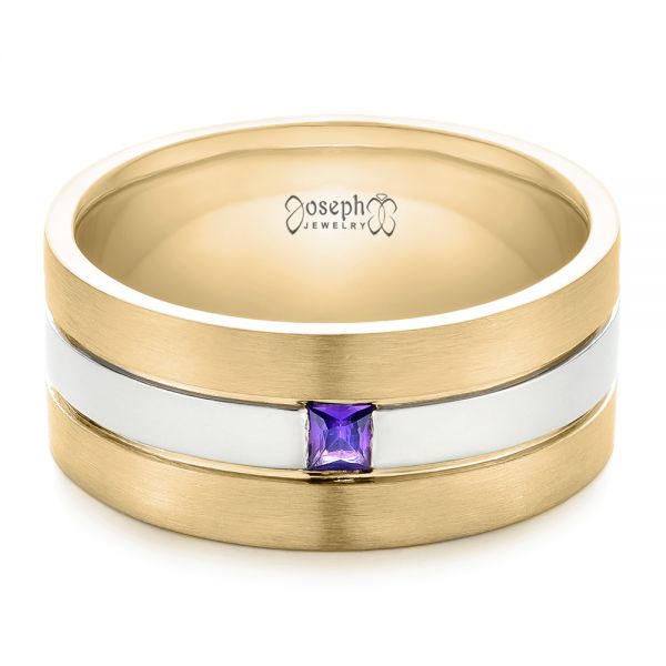 Platinum And 14k Yellow Gold Platinum And 14k Yellow Gold Custom Purple Sapphire Men's Wedding Band - Flat View - 102302