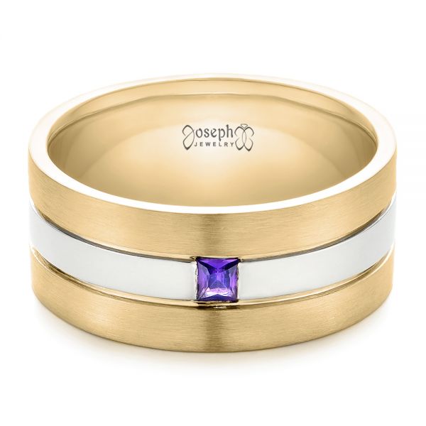  Platinum And 14k Yellow Gold Platinum And 14k Yellow Gold Custom Purple Sapphire Men's Wedding Band - Flat View -  102302