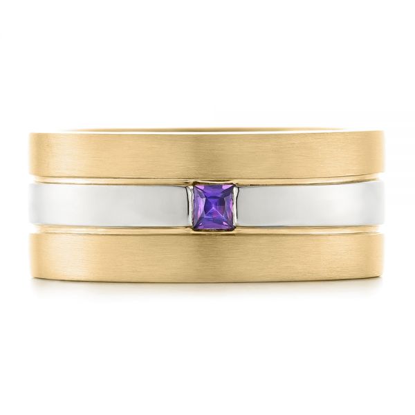  14K Gold And 18k Yellow Gold 14K Gold And 18k Yellow Gold Custom Purple Sapphire Men's Wedding Band - Top View -  102302