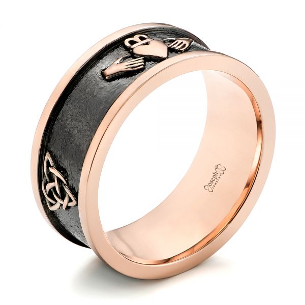 18k Rose Gold 18k Rose Gold Custom Black Antiqued Men's Band - Three-Quarter View -  103134