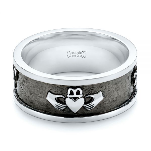 18k White Gold 18k White Gold Custom Black Antiqued Men's Band - Flat View - 103134