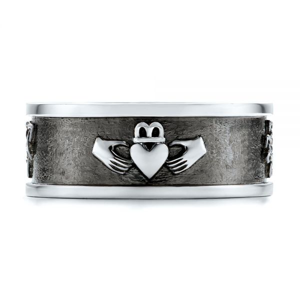 18k White Gold 18k White Gold Custom Black Antiqued Men's Band - Top View - 103134
