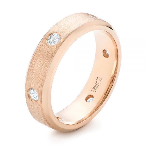 18k Rose Gold Custom Diamond Men's Wedding Band - Three-Quarter View -  102874