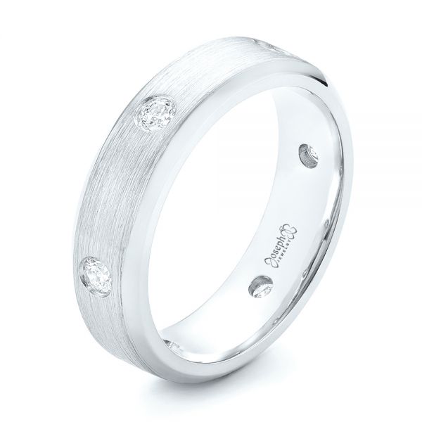 14k White Gold 14k White Gold Custom Diamond Men's Wedding Band - Three-Quarter View -  102874