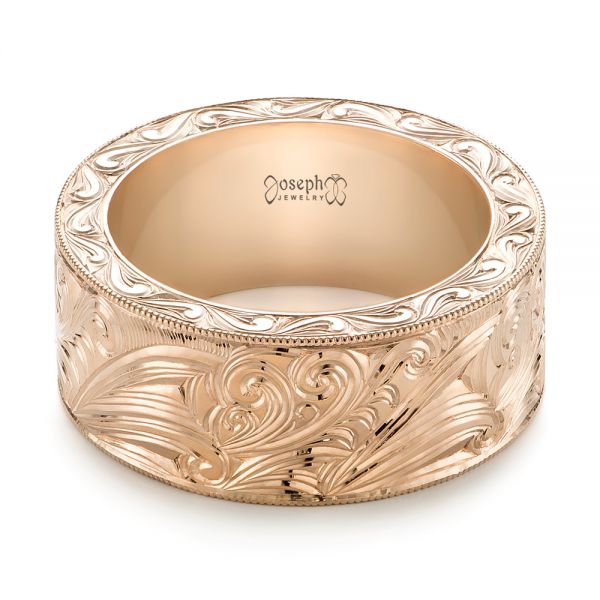 18k Rose Gold 18k Rose Gold Custom Hand Engraved Wedding Band - Flat View -  103287