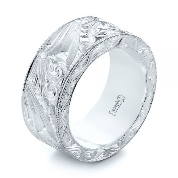  Platinum Platinum Custom Hand Engraved Wedding Band - Three-Quarter View -  103287
