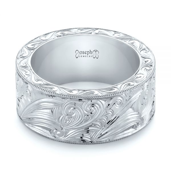 14k White Gold 14k White Gold Custom Hand Engraved Wedding Band - Flat View - 103287