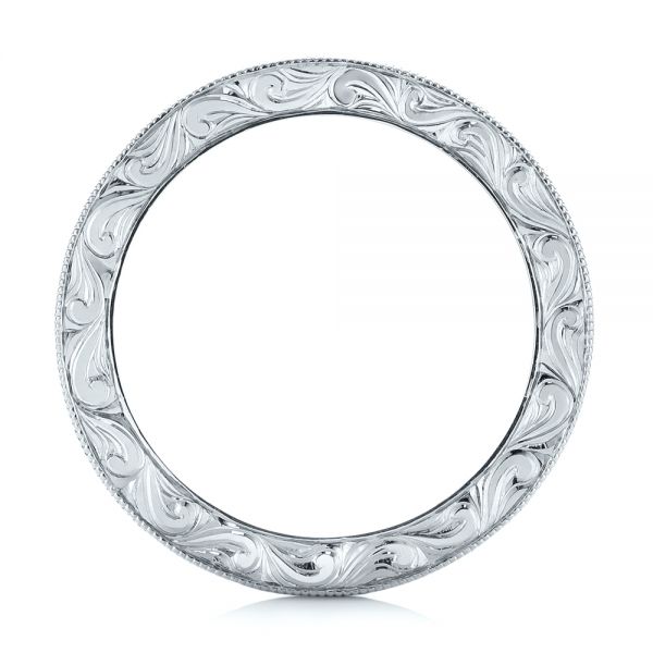 14k White Gold 14k White Gold Custom Hand Engraved Wedding Band - Front View - 103287