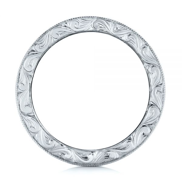 18k White Gold 18k White Gold Custom Hand Engraved Wedding Band - Front View -  103287