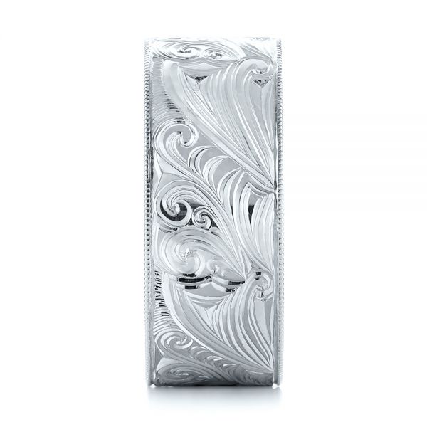 14k White Gold 14k White Gold Custom Hand Engraved Wedding Band - Side View - 103287