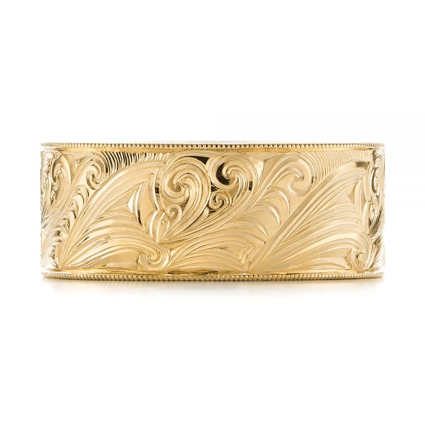 18k Yellow Gold 18k Yellow Gold Custom Hand Engraved Wedding Band - Top View - 103287